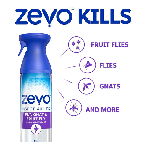 Zevo Flying Insect Bug Aerosol Spray, Kills Flies & Fruit Flies, 3 Bottles