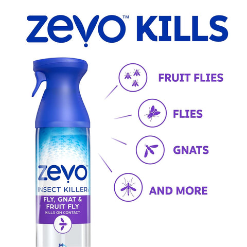 Zevo Flying Insect Bug Aerosol Spray, Kills Flies & Fruit Flies, 2 Bottles