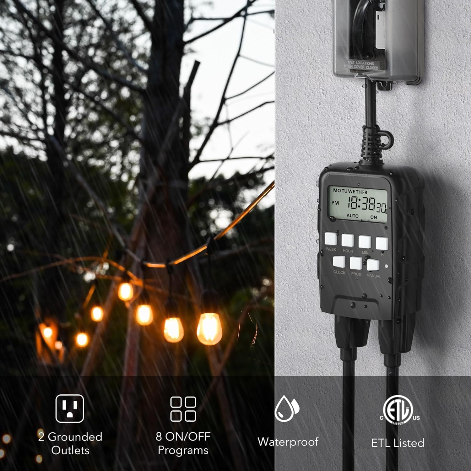 BN-LINK Outdoor 7-Day Programmable Timer Outlet, 2 Outlets