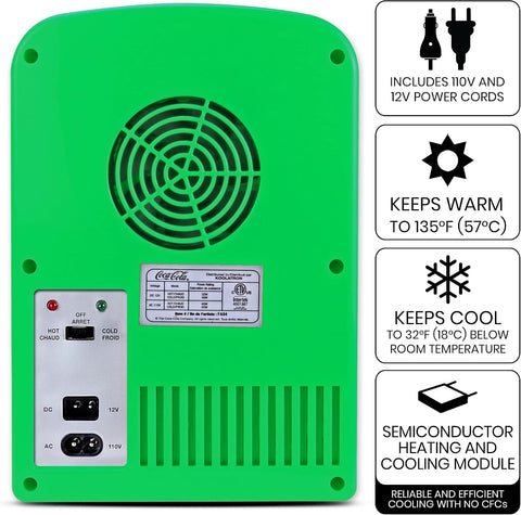 Koolatron Sprite Mini Fridge - 6 Can Refrigerator for Bedroom Office, Portable Table Top Beverage Cooler, 12V 110V Refrigerador For Drinks, Soda, Wines, Use In Car, Dorm, Outdoor, Patio
