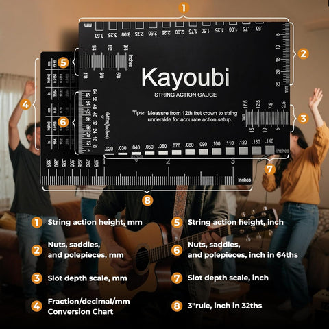 Kayoubi String Action Gauge, Height Ruler, Guitar Bass Luthier Setup Tool