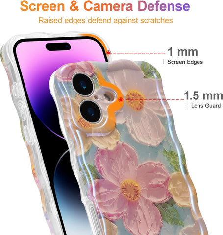 EYZUTAK Case for iPhone 17, Colorful Retro Oil Painting Print Flower, Green