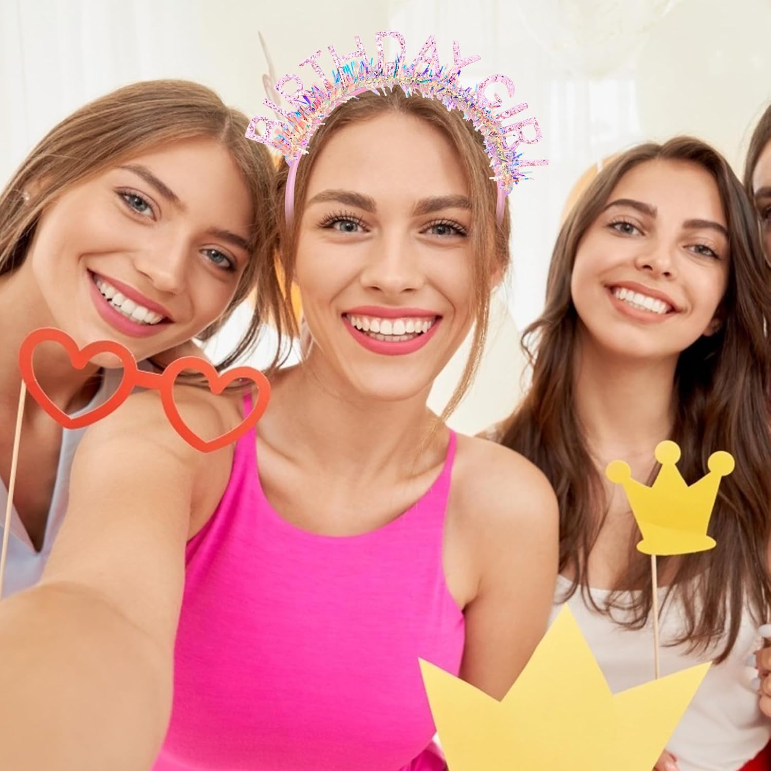 CIEHER Birthday Girl Headband Birthday Crown for Women Girls Pink