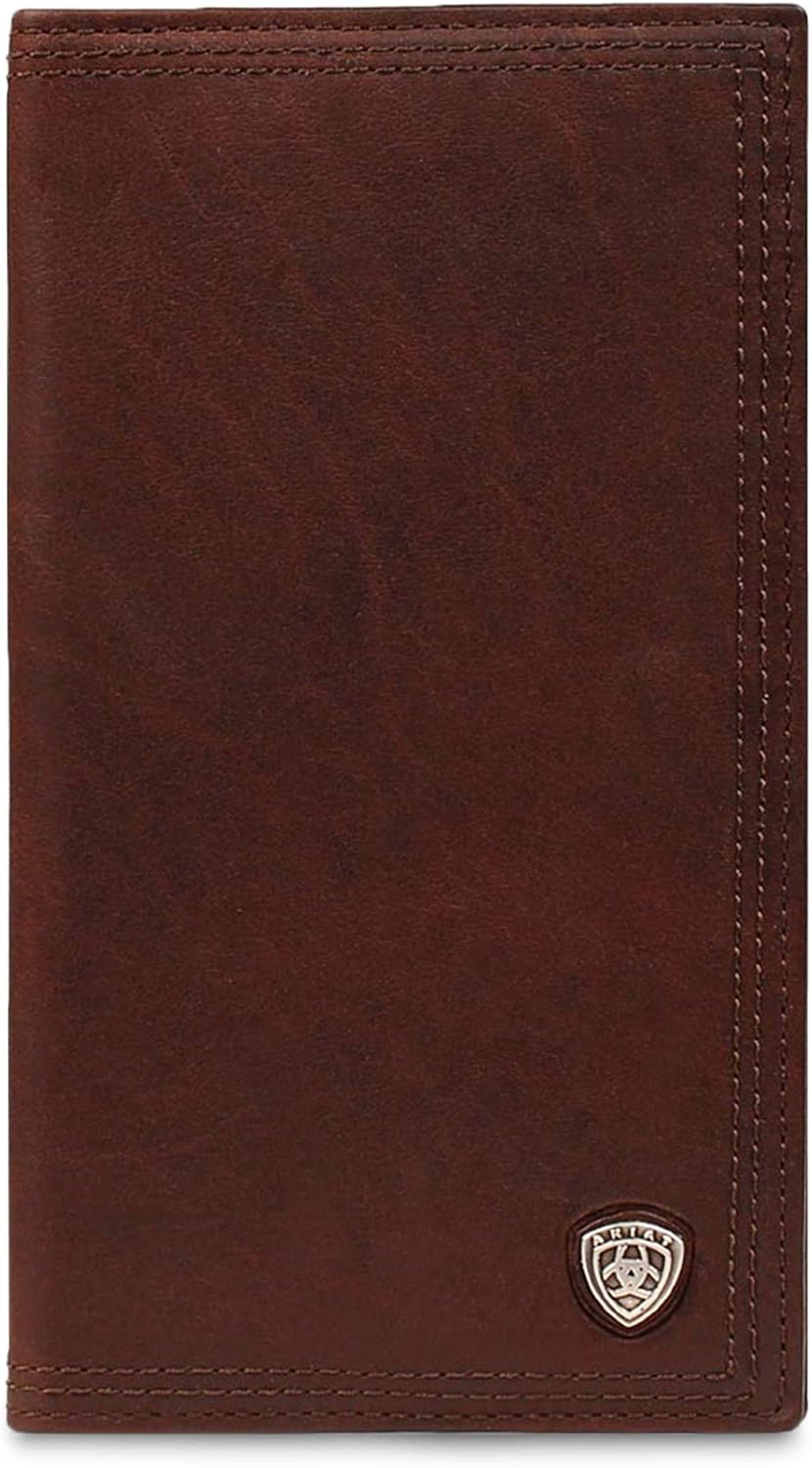 ARIAT Men's Rodeo Wallet in Oil Tan Leather with Brand Concho, ID and Card Slots
