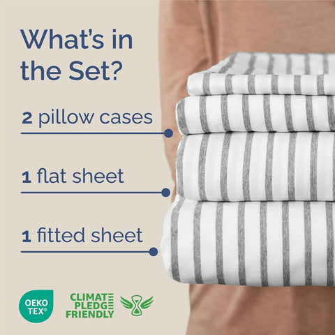 King Size 4 Piece Sheet Set - Breathable & Cooling Sheets - Grey Stripes