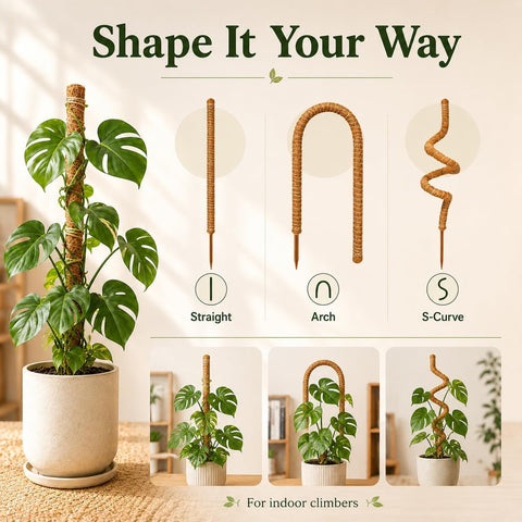 Moss Pole Monstera Plant Support, 28inch Bendable Coir Pole for Climbing Plants, Heavy-Duty Trellis Plant Sticks for Indoor Potted Plants,Includes Jute Rope & Straps