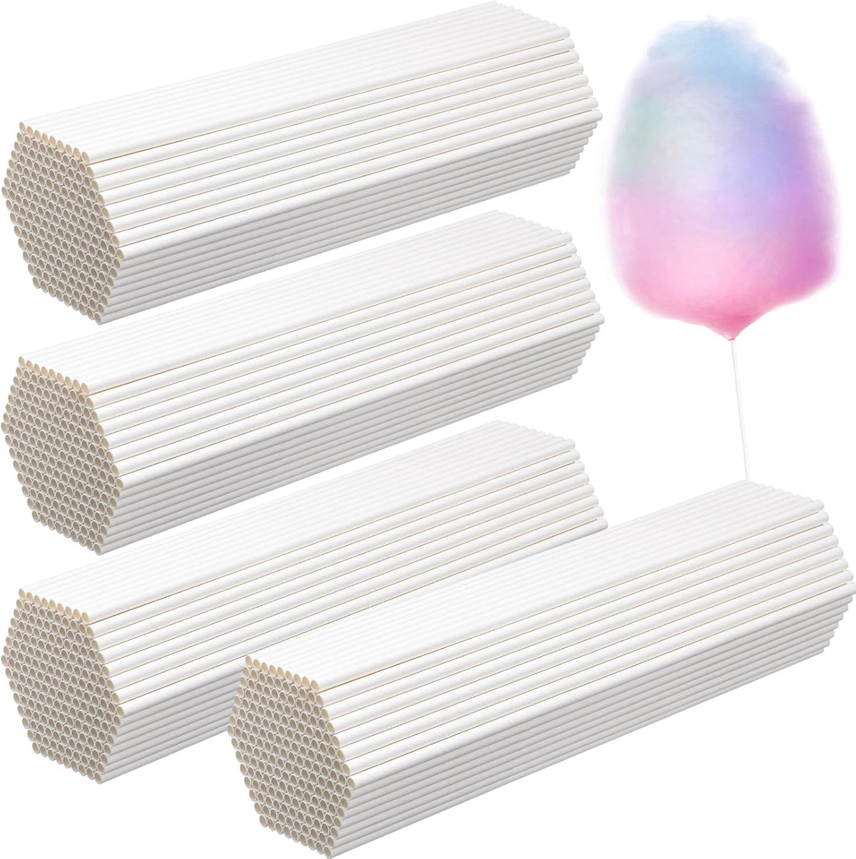 Honeydak 1200 Pcs Cotton Candy Cones 13.8 Inch White Sticks for Parties