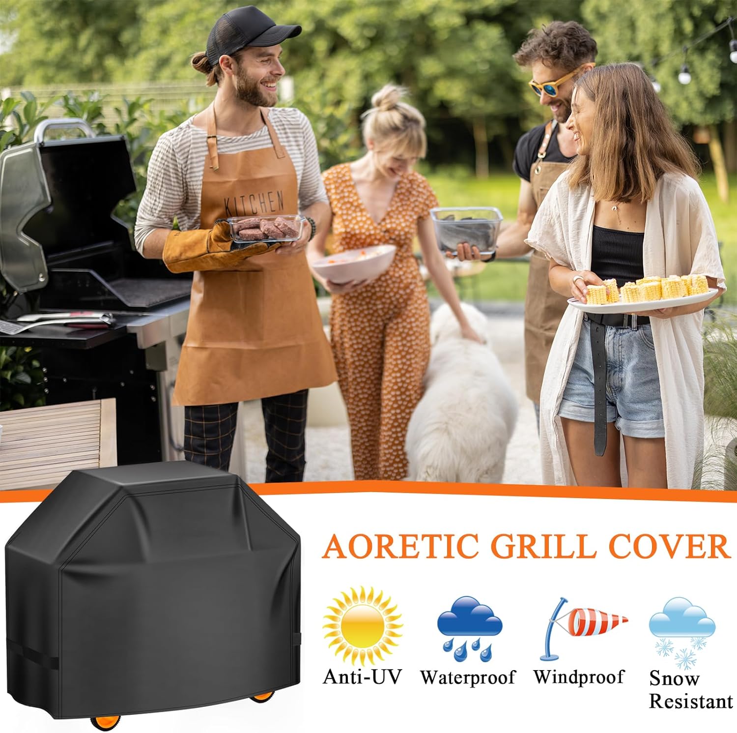 Aoretic Grill Cover, 55 inch BBQ Gas Grill Cover for Outdoor Grill, Grill Cover Barbecue Waterproof, Anti-UV for Weber Char-Broil Monument Nexgrill Spun Charbroil