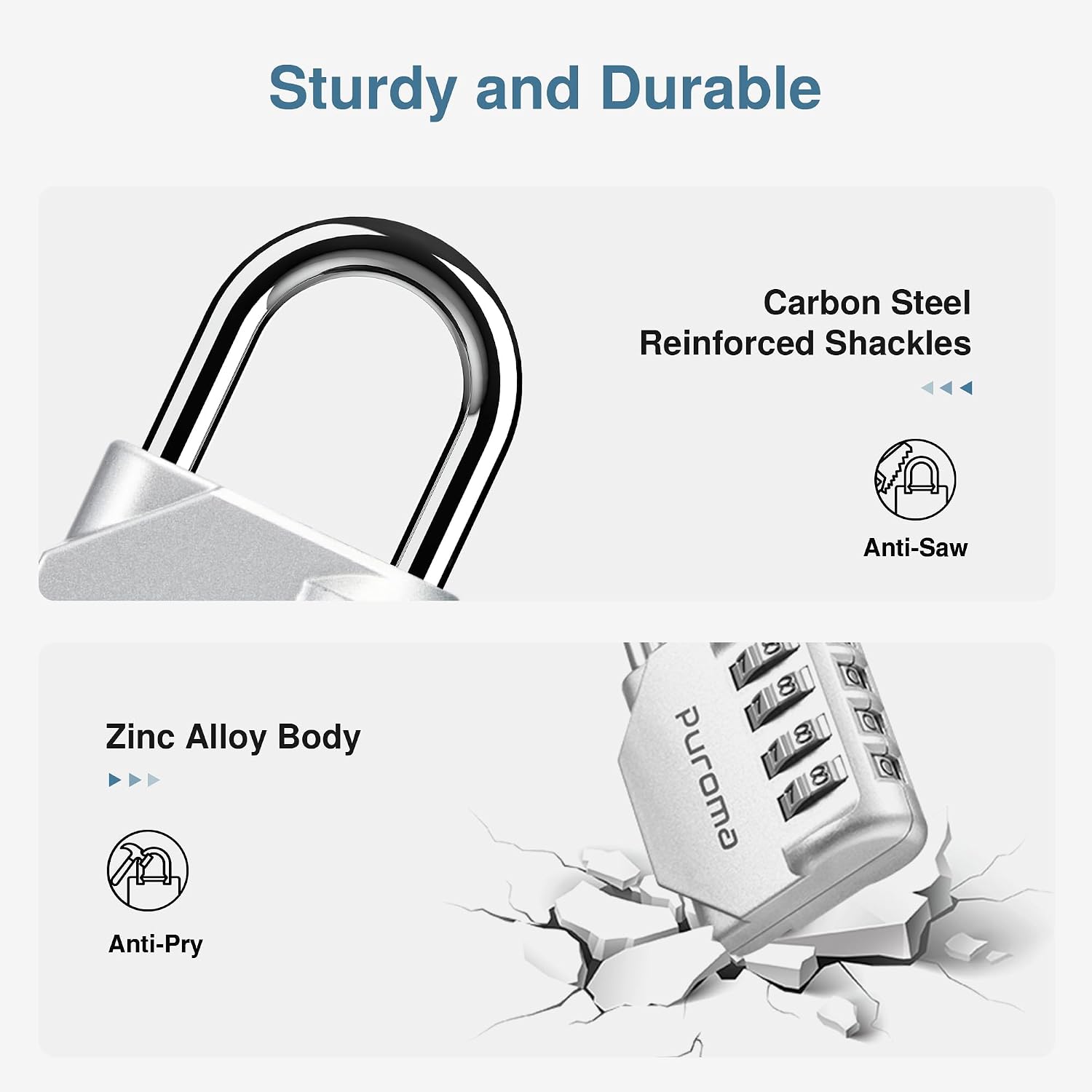 Puroma 2 Combination Lock Locker 4 Digits Combo Padlock Gym Silver & Black