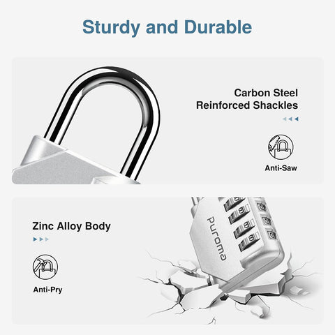 Puroma 2 Combination Lock Locker 4 Digits Combo Padlock Gym Silver & Black