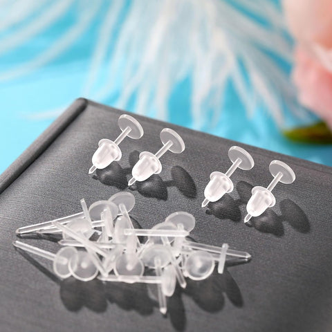 5mm Plastic Earrings for Sports - Clear Post Studs, Flat Silicone Rubber Earrings for DIY