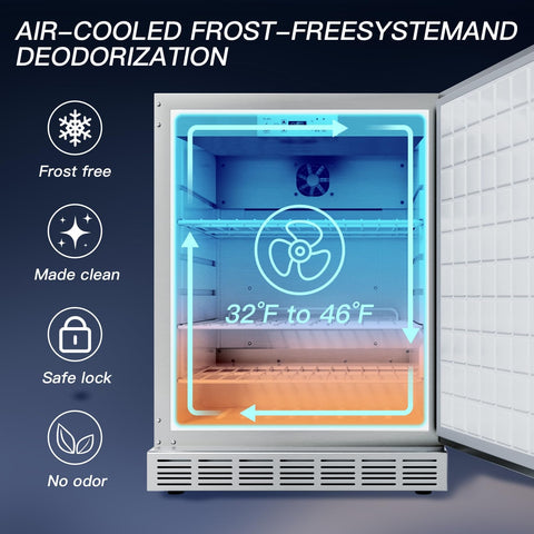 24 Inch Outdoor Refrigerator, Built-in Stainless Steel Beverage Beer Cooler Under Counter Fridge, Indoor/Outdoor Refrigerator with 3 Shelves for Patio Kitchen and Commercial Use