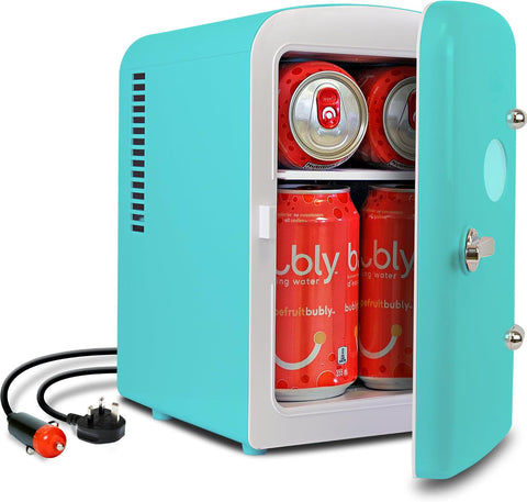 Koolatron Retro Mini Fridge 4 Liter Green Portable Refrigerator for Bedroom Office Dorm Skincare Table Top Beverage Cooler Travel Bottle Warmer Kimchi Fridge Car Outdoor Patio 6 Can Capacity
