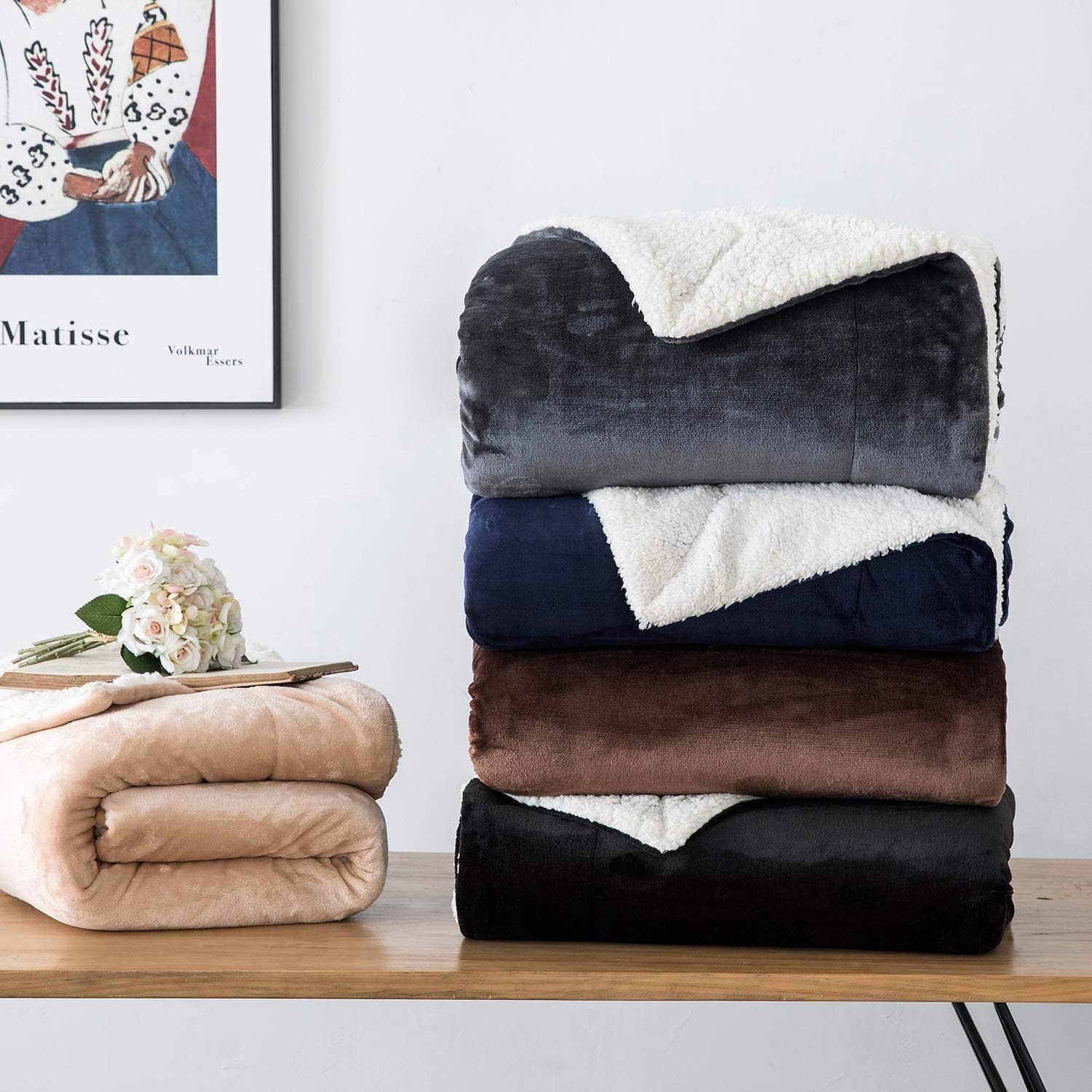 IR Imperial Rooms Sherpa Blankets Queen Size - Thick and Warm Blankets for Winter, Reversible Soft and Fuzzy Fluffy Queen Size Blanket for Bed, Camel, 90x90 Inches