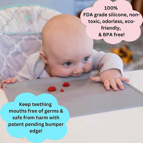 The Table Tyke Silicone Placemats for Toddlers with Patented Edge Bumper | Kids Placemats Non Slip Travel Ready | Baby Placemat BPA Free for Restaurant Dining Table | Slate Grey