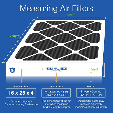 Nordic Pure 16x25x4 Pleated MERV 8 Pure Carbon Air Filters 2 Pack