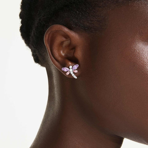 Swarovski x Ariana Grande Official Dragonfly Motif Jewelry Collection, Brooch, Pendant Necklace, Earrings, Mixed Cut Multicolored Stones, Rhodium Finish