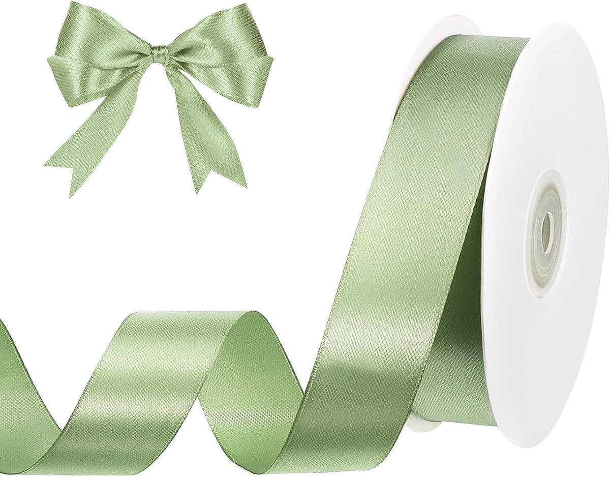 woric Sage Green Satin Ribbon 1 Inch x 50 Yards Light Green Ribbon