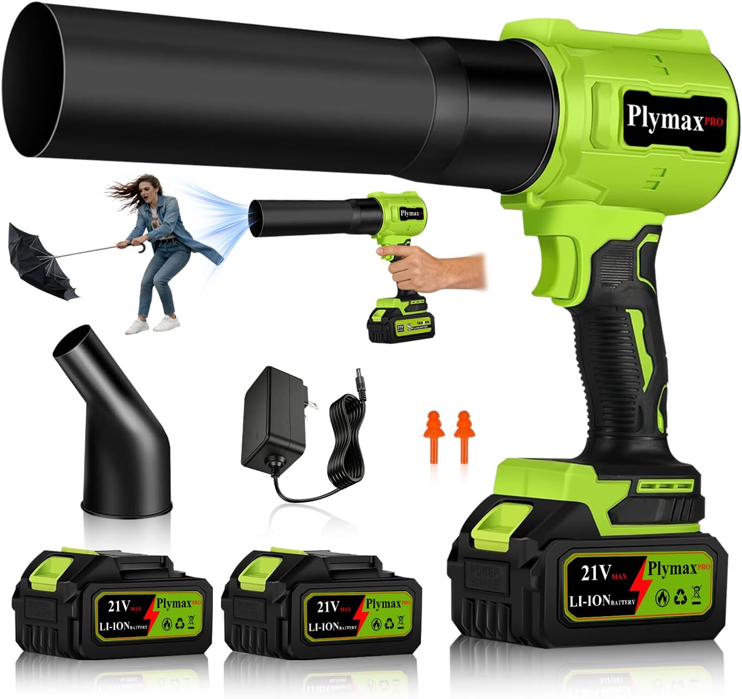 Cordless Leaf Blower, 800,000 RPM Electric Handheld Blower, Leaf Blower Cordless with 2×4.0Ah Batteries & Charger,Snow Blowers with 2-Nozzles for Patio,Lawn Care,Dust,Snow & Car Drying