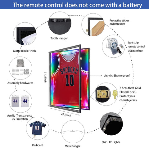 Grintus Jersey Frame Display Case, Black LED Display Box for All Jerseys,2P