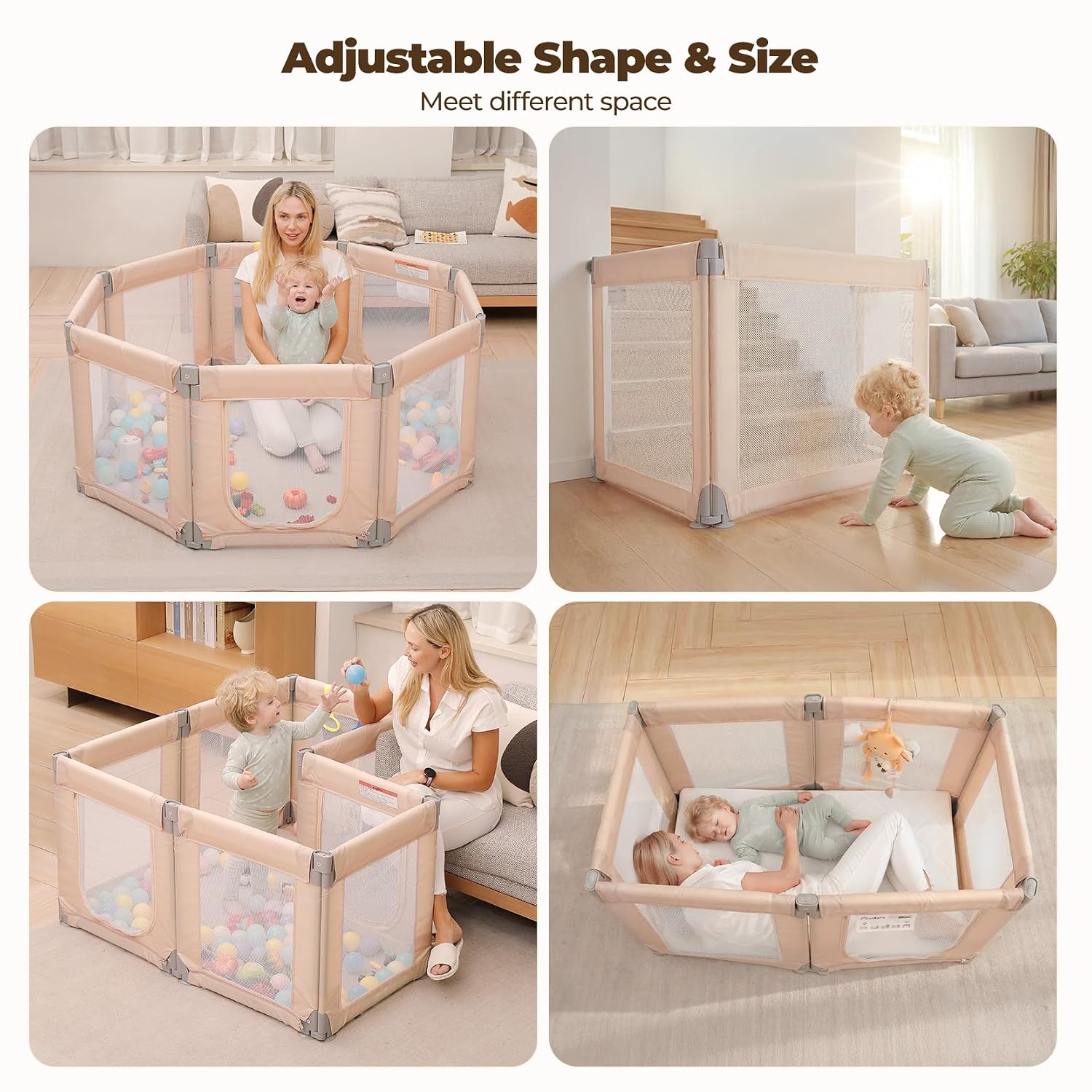 Kidirect Foldable Baby Playpen, 47"×49", Khaki
