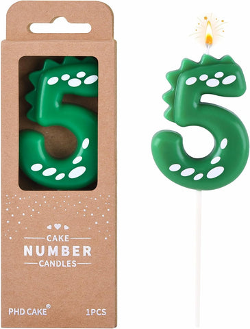 PHD CAKE 2.76 Inch Green Dinosaur 5 Number Birthday Candles, Dinosaur Number Candles, Cake Number Candles, Party Celebration