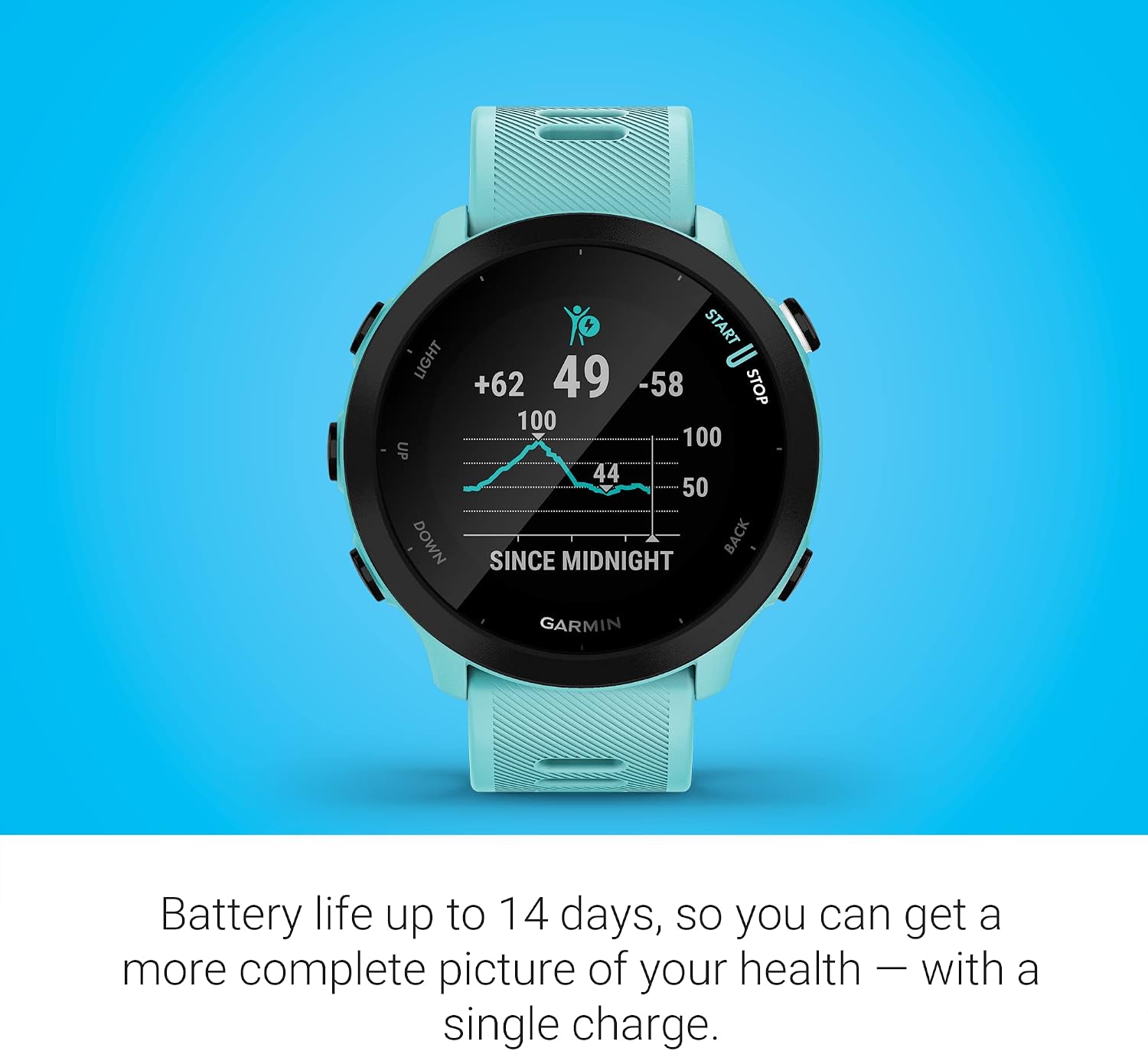 Garmin Forerunner 55, GPS Running Watch with Daily Suggested Workouts, Up to 2 Weeks of Battery Life, Aqua