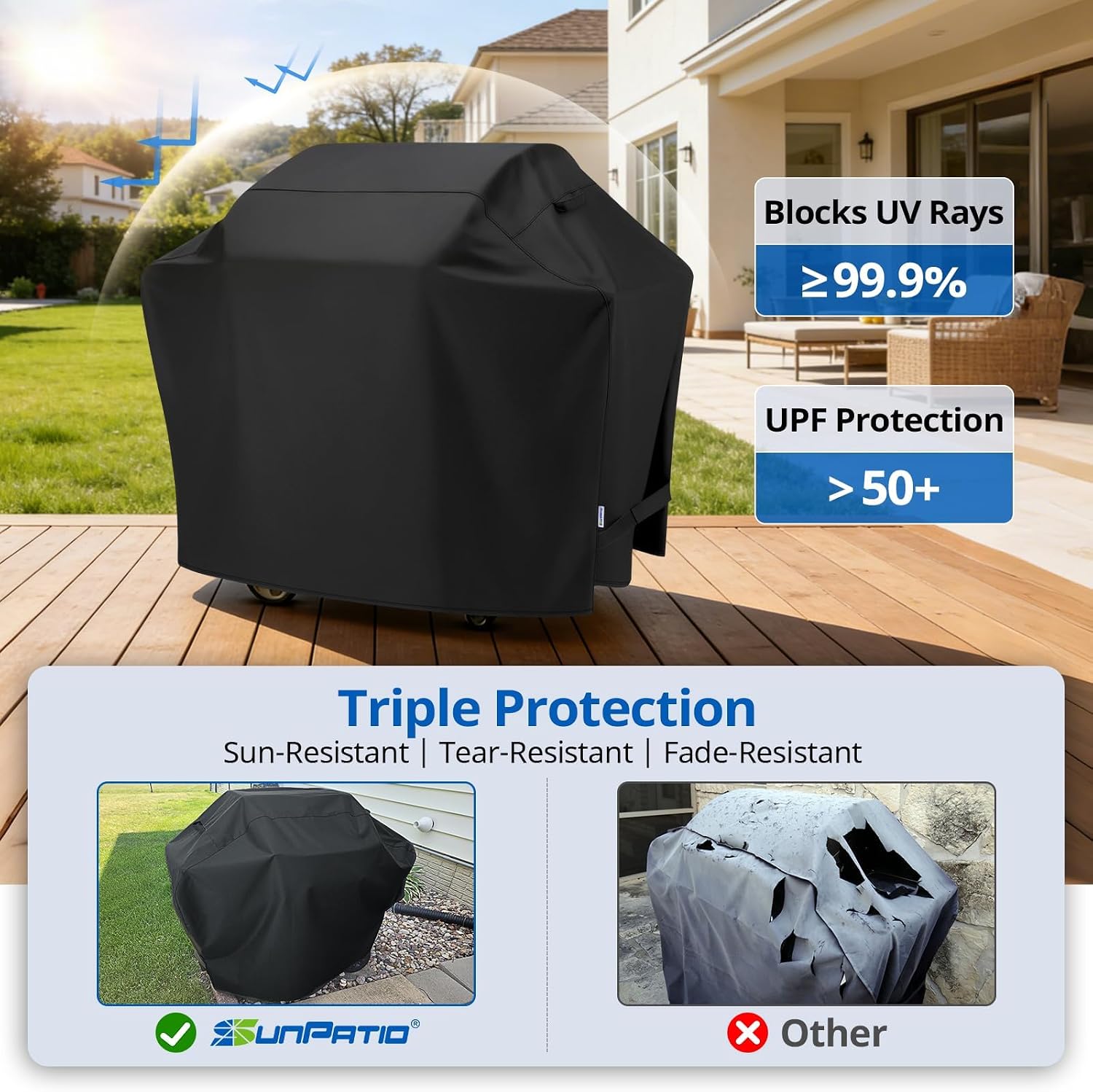 SunPatio 65 Inch Grill Cover for Outdoor Grill Heavy Duty Waterproof Fabric