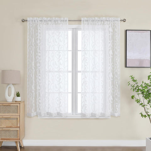 OWENIE Furman Sage Green Kitchen Curtains Tiers 36 inch Length, Light Filtering Soft Airy Clear Cafe Curtain for Living Room Bedroom Farmhouse Small Windows Half Curtains, 2 Pcs, Each 40Wx36L inch