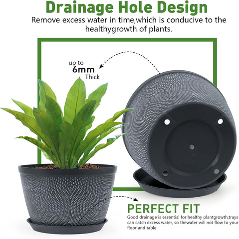 Quarut Flower Pots for Outdoor,Plastic Plant Pots with Drainage Hole & Tray