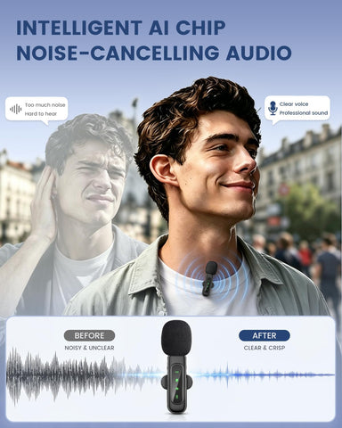Wireless Microphone for iPhone & Android, 2-Pack Mini Lavalier Mic