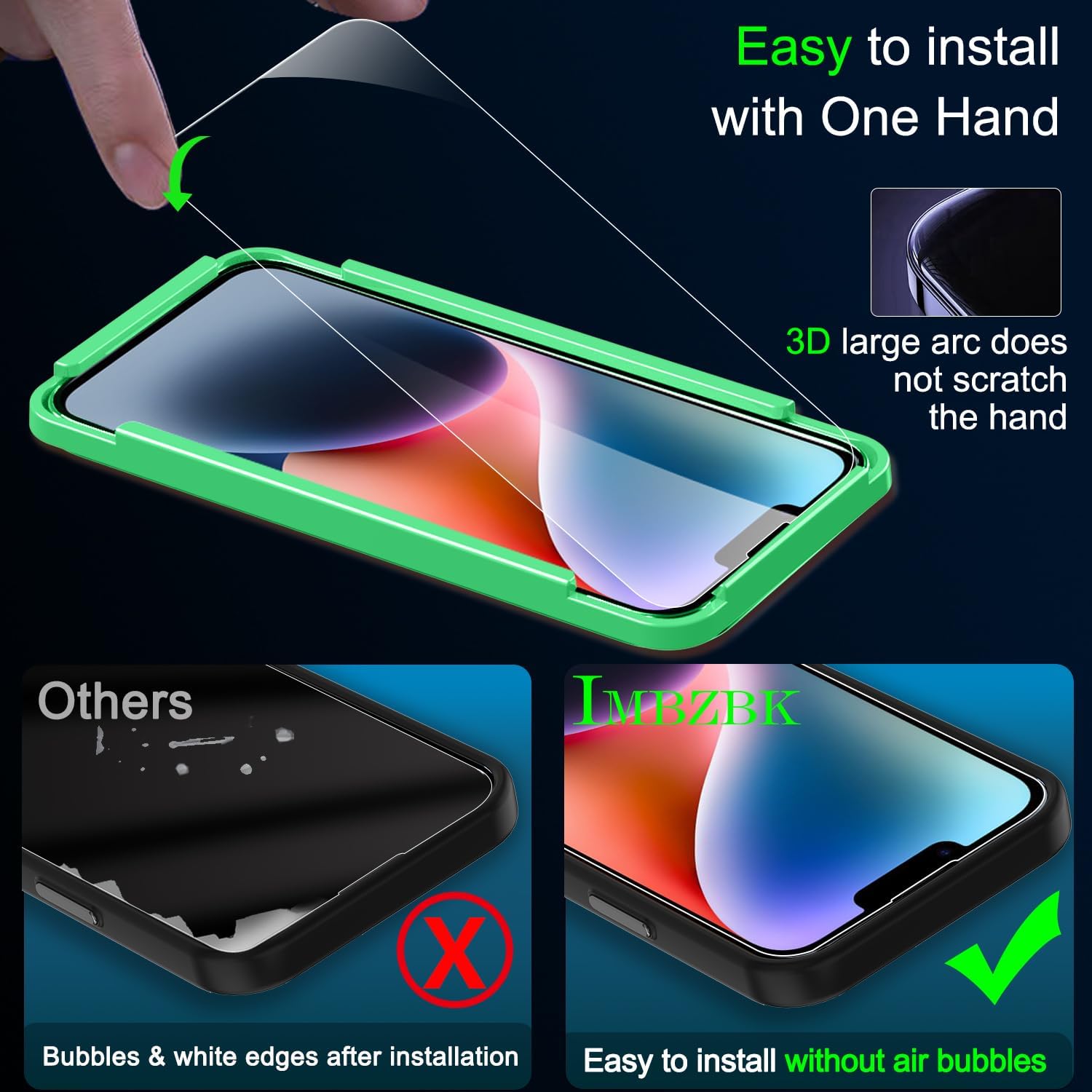 IMBZBK Screen Protector for iPhone 14, Tempered Glass, 3+3 Pack