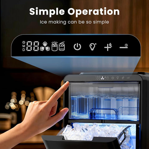 Kismile Crescent Ice Maker Countertop, 26.5 Lbs/24H, Self-Cleaning, LED Display, Timer, Adjustable Ice Thickness, Portable Ice Machine for Home/Kitchen/Office/Party