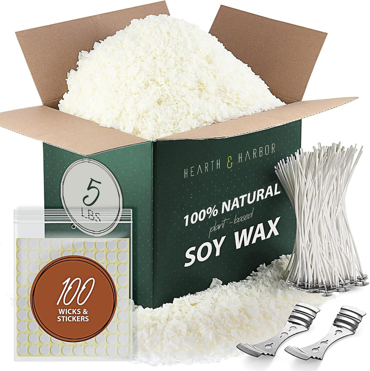 Hearth & Harbor Organic Candle Wax, Pure Soy Wax for Candle Making, 5 lbs
