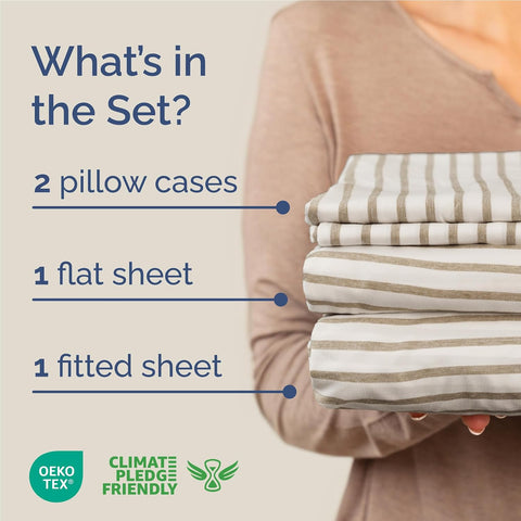 Full Size 4 Piece Sheet Set - Breathable & Cooling Sheets - Beige Stripes