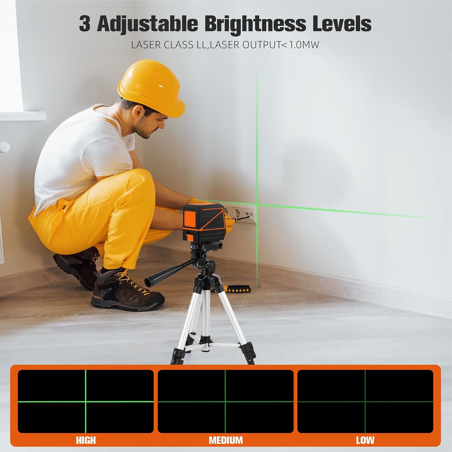 Laser Level with Tripod, 120 feet Green Cross Line Self Rotary Leveling Laser Level, Vertical and Horizontal Line, Rotatable 360 Degree, Manual Self leveling and Pulse Mode,IP54 Waterproof & Battery
