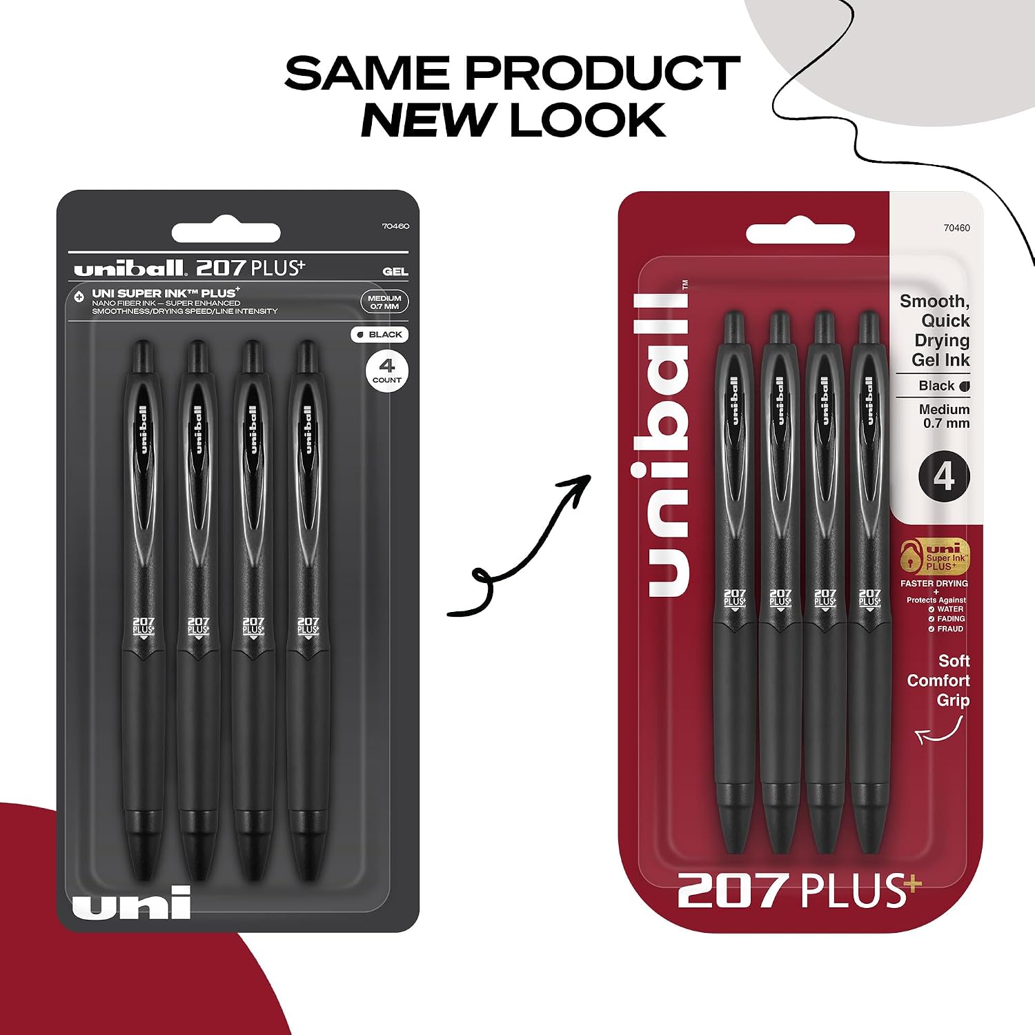 uniball™ 207 Plus+ Gel Pens, Black Ink, 0.7mm Medium Point, 4 Count