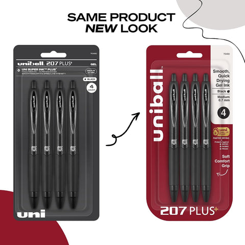 uniball™ 207 Plus+ Gel Pens, Black Ink, 0.7mm Medium Point, 4 Count