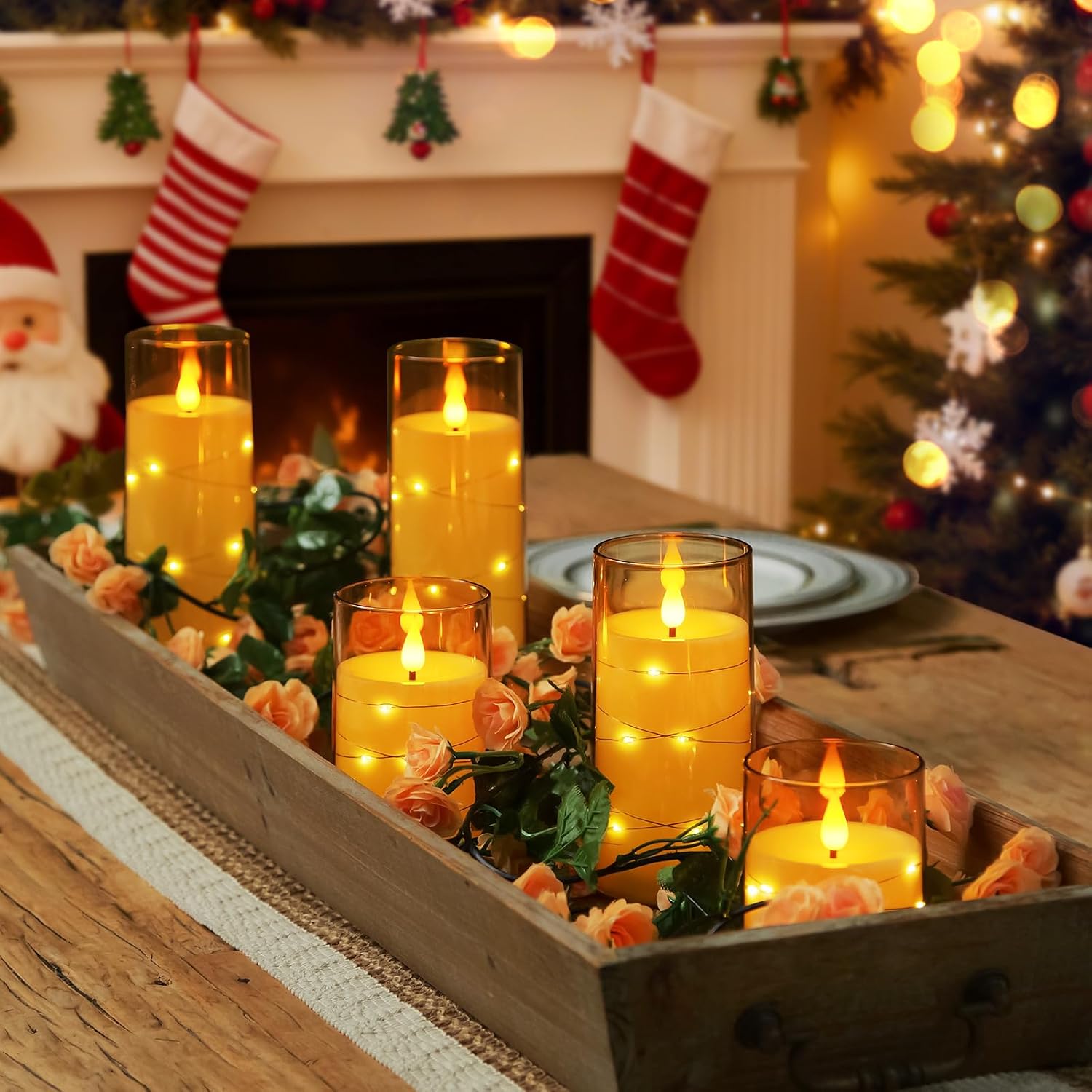 Homemory Flickering Flameless Candles, Gold LED Pillar Candles with Remote
