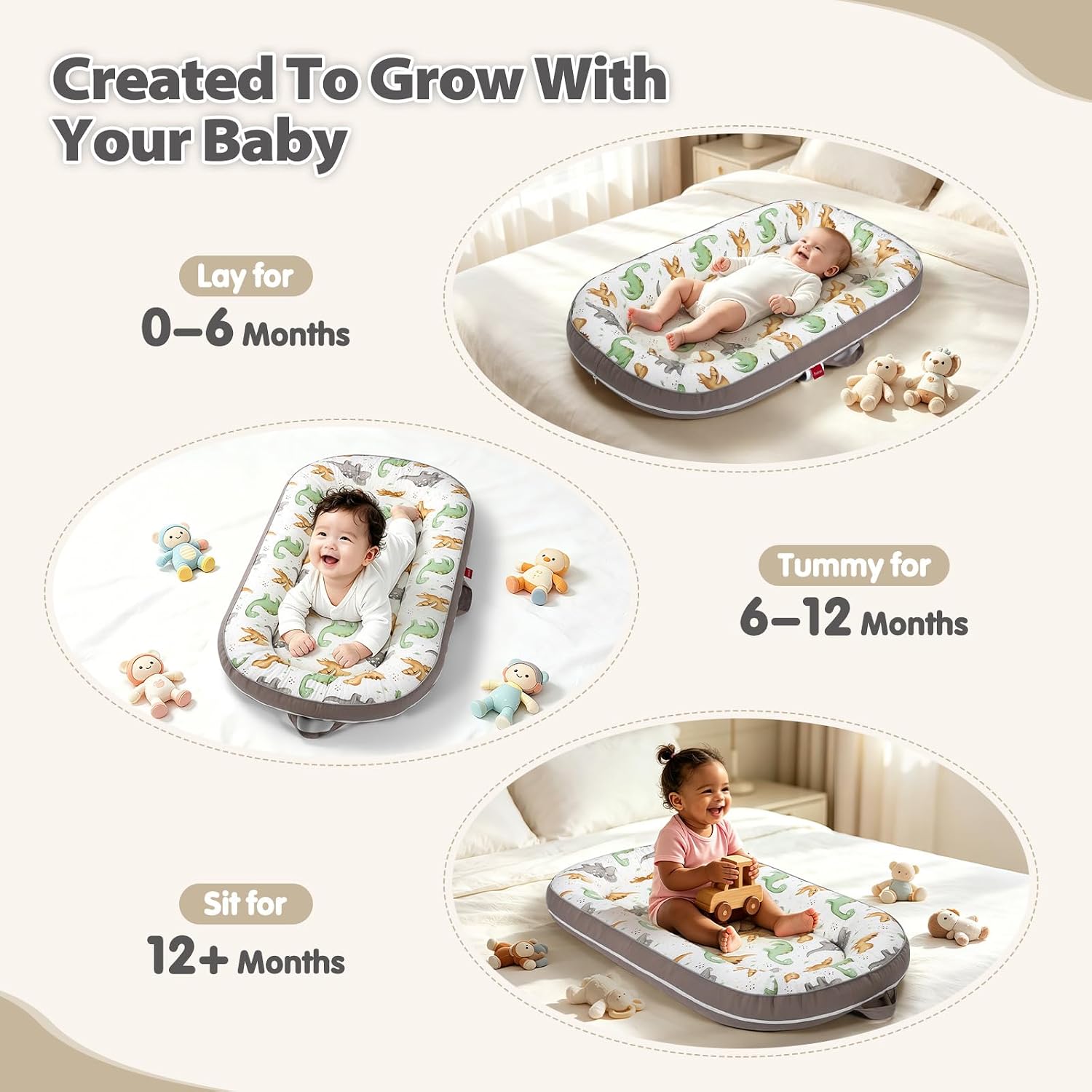 BUTOA Baby Lounger, Portable Infant Support Cushion for Newborn 0-24 Months