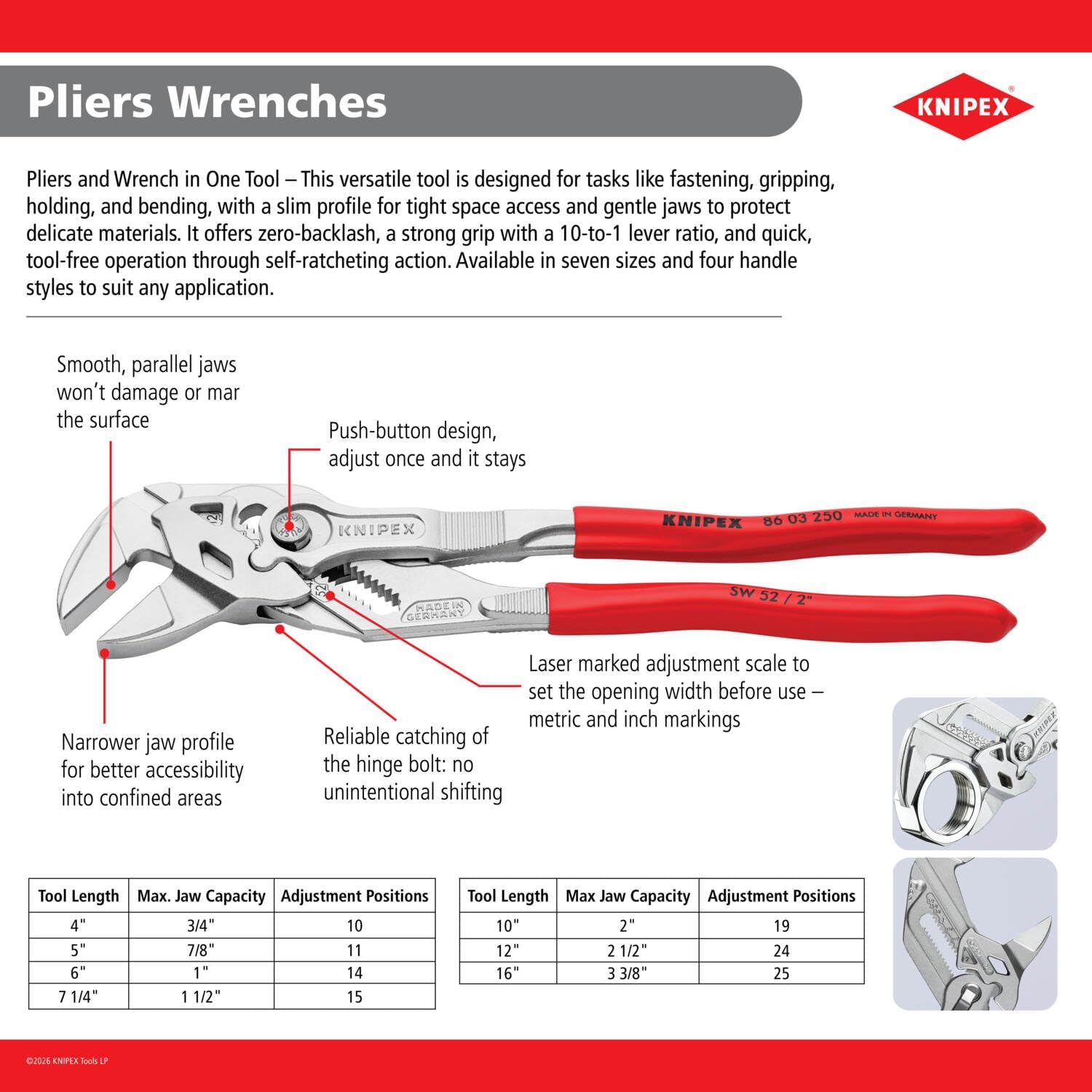 KNIPEX Tools - Pliers Wrench, Black Finish (8601180), 7 1/4-Inch, Black Finish