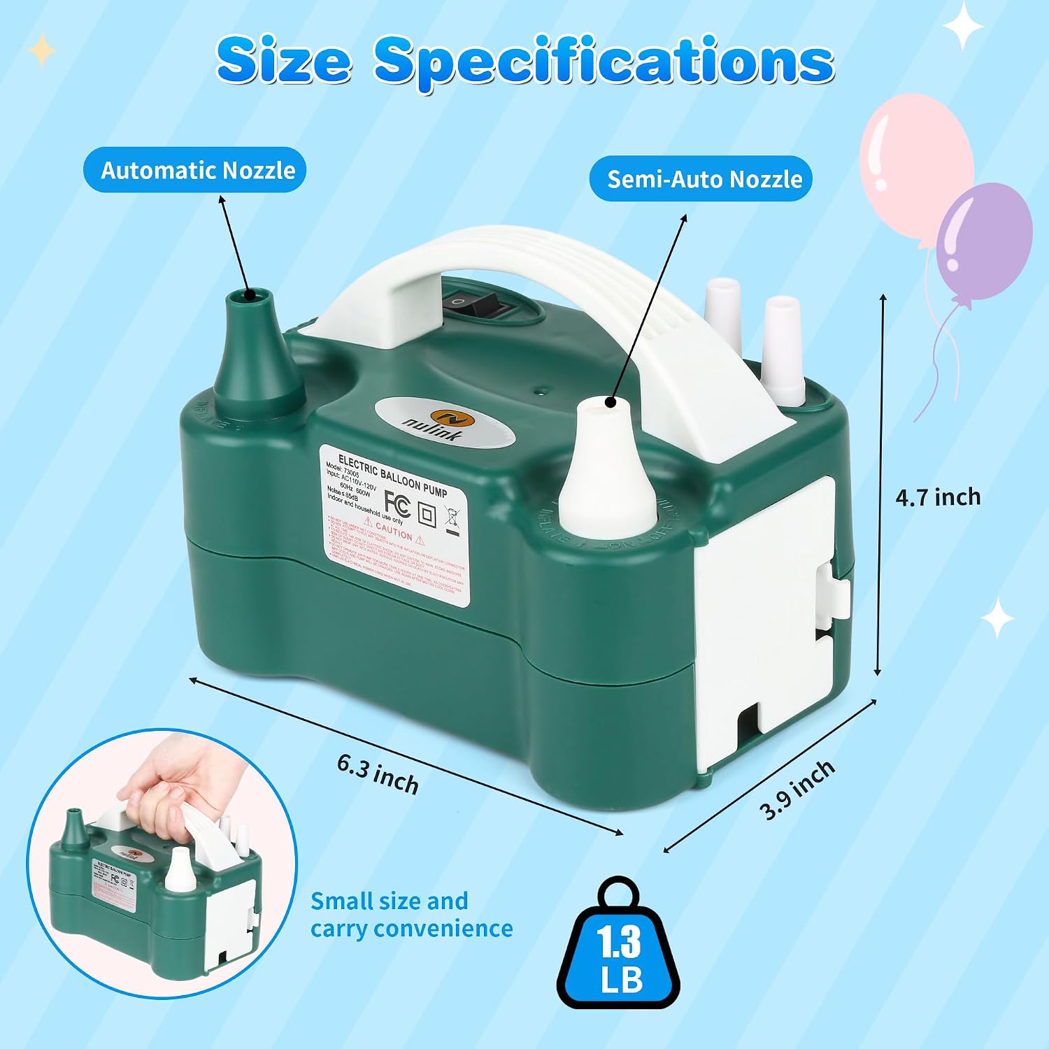 Electric Balloon Pump, Portable Electric Balloon Blower Machine Balloon Air Pump Dual Nozzle 110V 600W Balloon Inflator for Party Decorations