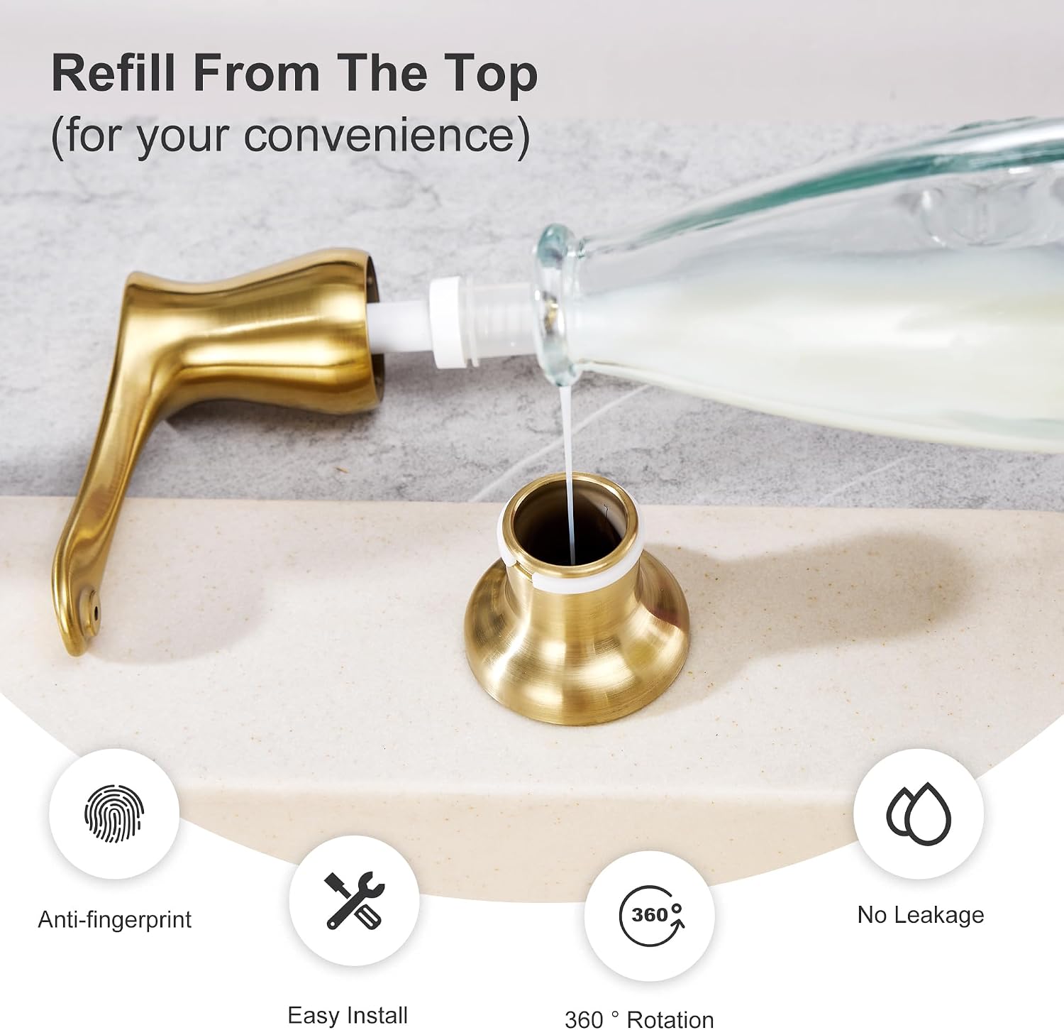 GAGALIFE Gold Kitchen Sink Soap Dispenser with 17 OZ Bottle
