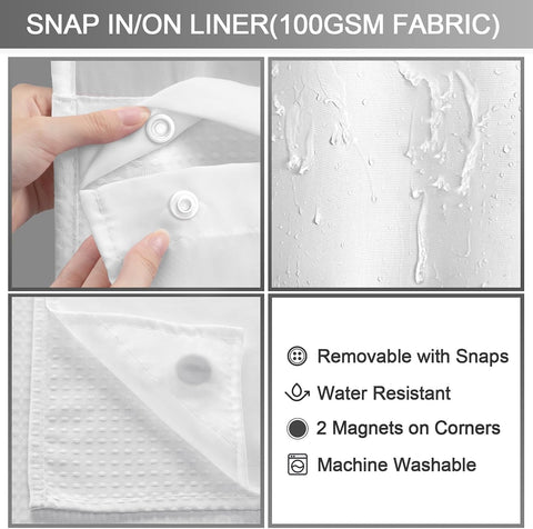 No Hook Shower Curtain with Liner Set Hotel Waffle Curtain White 72W X 75L