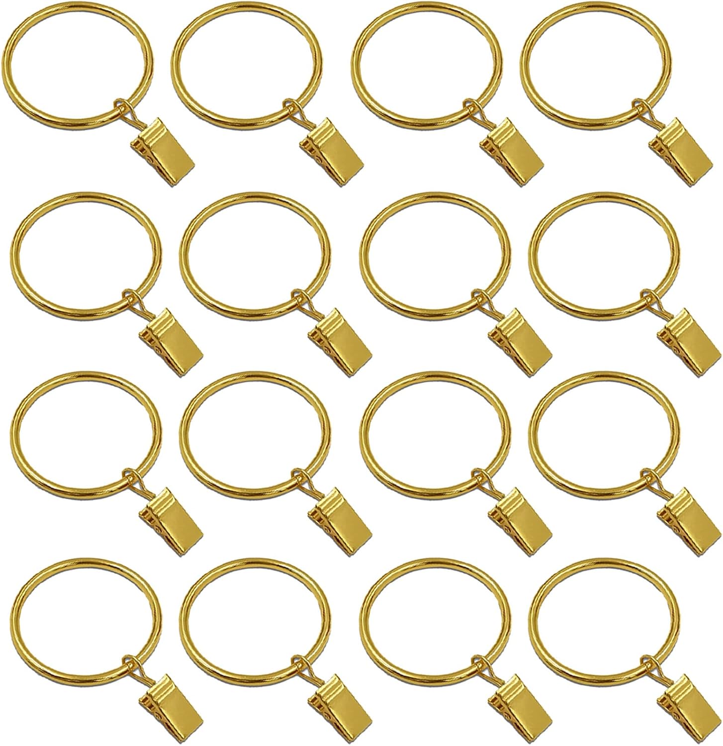 16 Pack Curtain Rings with Clips, Window Clip Rings Curtain Hooks Hangers Clip Rings for Hanging Drapery Drapes Bows, Small 1.26 Inch Diameter, Fits up to 1" Rod, Gold