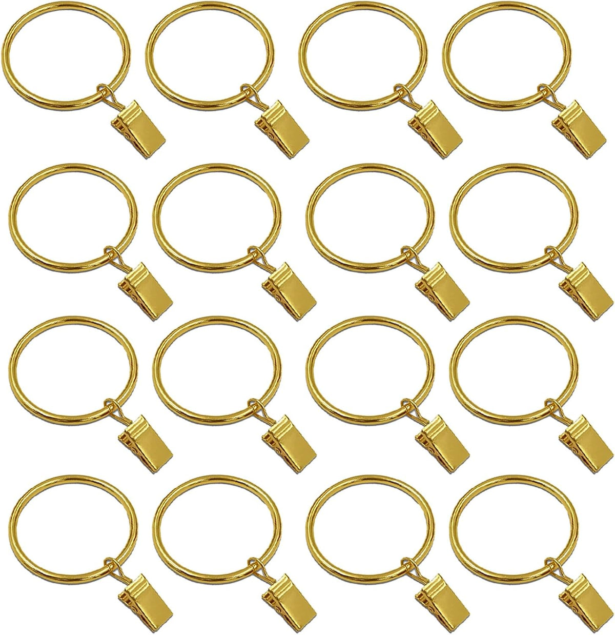 16 Pack Curtain Rings with Clips, Window Clip Rings Curtain Hooks Hangers Clip Rings for Hanging Drapery Drapes Bows, Small 1.26 Inch Diameter, Fits up to 1" Rod, Gold
