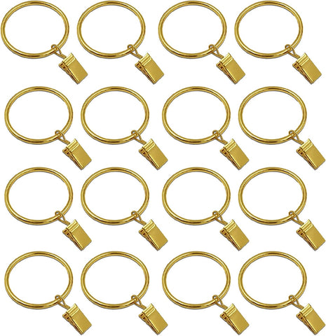 16 Pack Curtain Rings with Clips, Window Clip Rings Curtain Hooks Hangers Clip Rings for Hanging Drapery Drapes Bows, Small 1.26 Inch Diameter, Fits up to 1" Rod, Gold