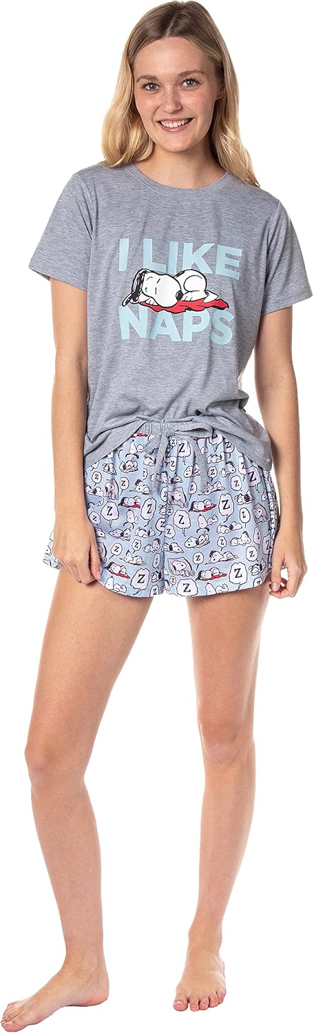 INTIMO Peanuts Womens' Snoopy I Like Naps Character Sleep Pajama Set Shorts