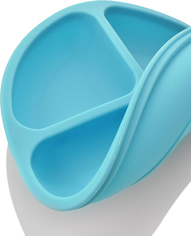 PandaEar 3 Pack Toddler Plates, Silicone Divided Suction Plate for Babies, BPA-Free 100% Food-Grade Silicone Unbreakable Baby Plate (Blue/Green/Yellow)