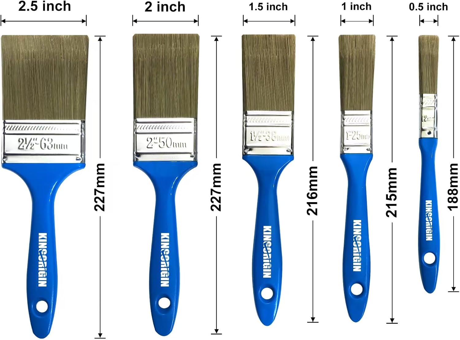 King Origin Paint Brush Set, 10 Pack Paint Brush 0.5" 1" 1.5" 2" 2.5"
